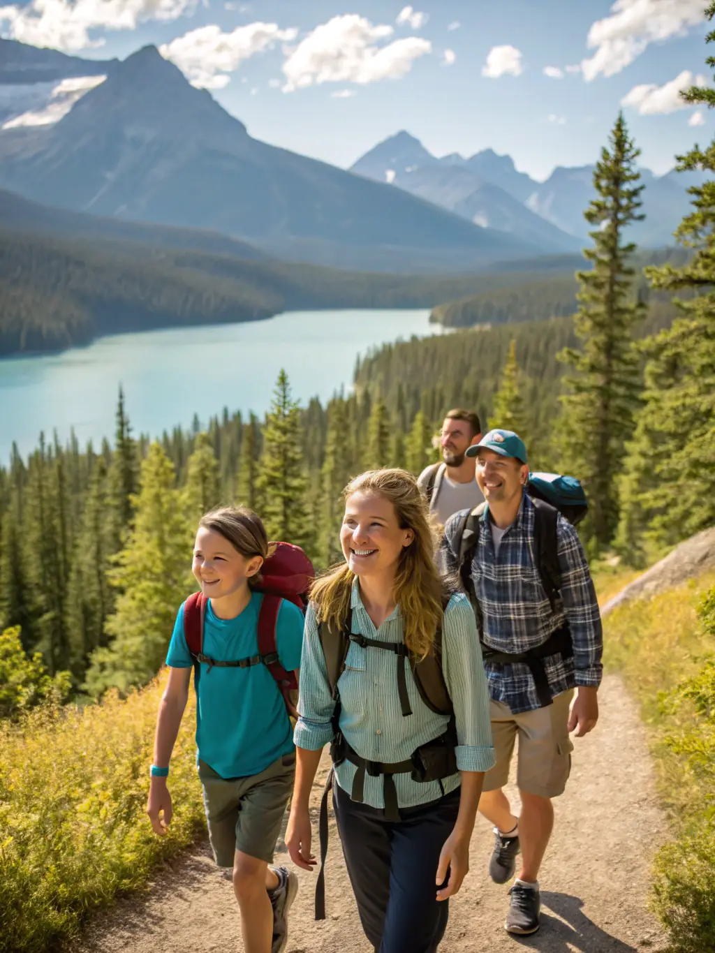 A Canadian family happily enjoying their retirement, traveling and pursuing hobbies, symbolizing financial freedom.