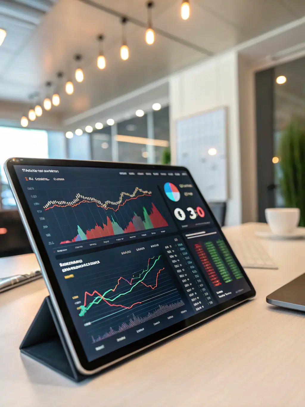 A close-up shot of a financial advisor's hands pointing to a growth chart on a tablet, illustrating investment performance.