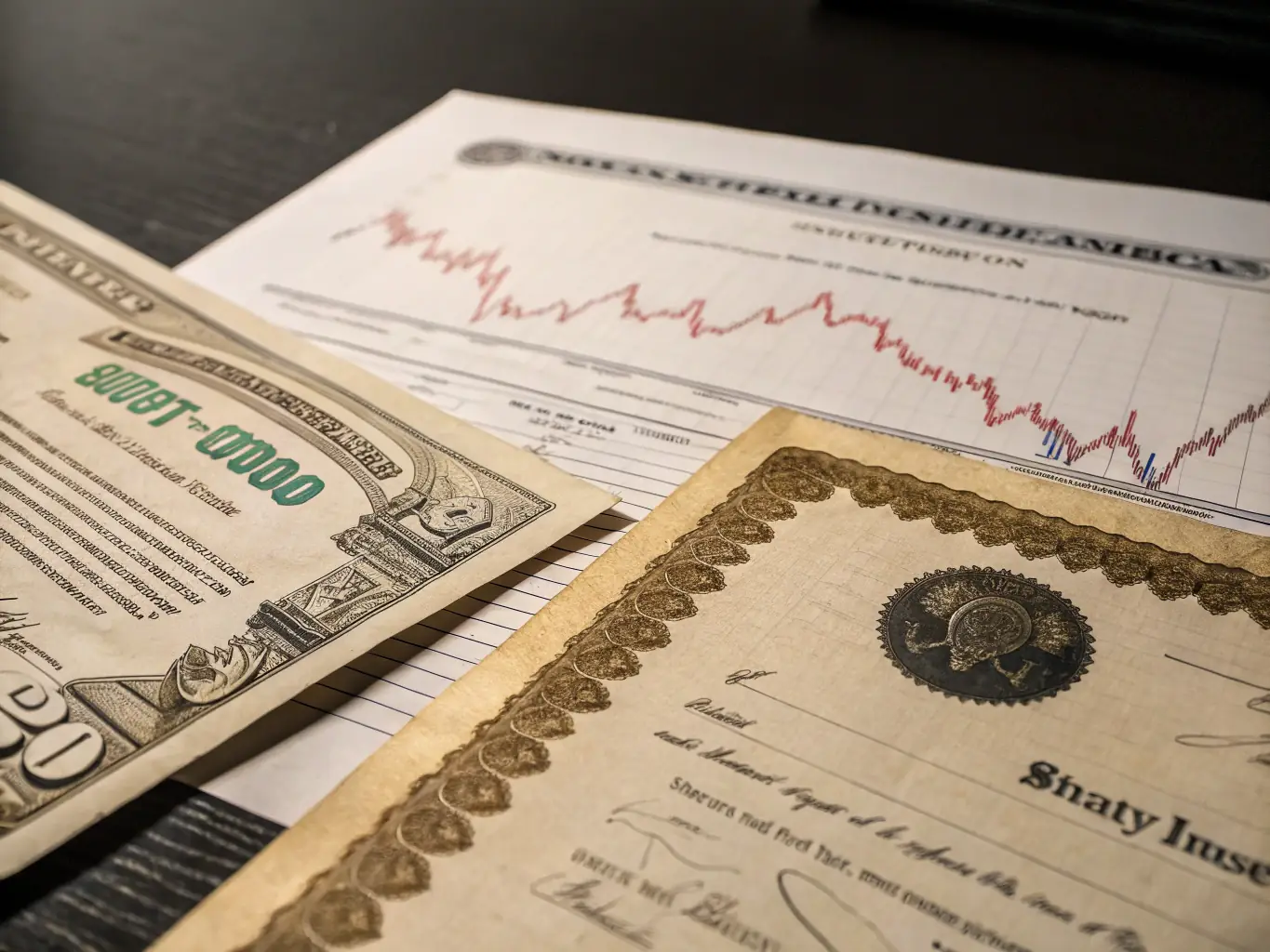 A close-up shot of Canadian bonds and currency, emphasizing the stability and security associated with fixed-income investments for retirement planning.